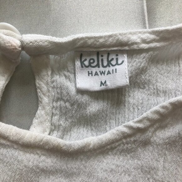 KELIKI HAWAII White Crinkle Crop Top Pom Pom Trim - Picture 4 of 9